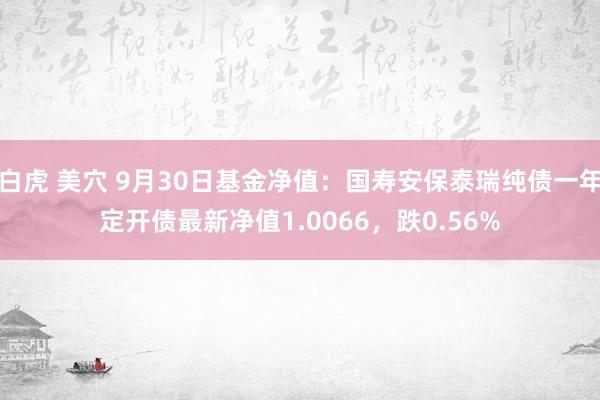 白虎 美穴 9月30日基金净值：国寿安保泰瑞纯债一年定开债最新净值1.0066，跌0.56%