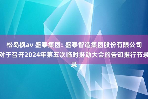 松岛枫av 盛泰集团: 盛泰智造集团股份有限公司对于召开2024年第五次临时推动大会的告知推行节录