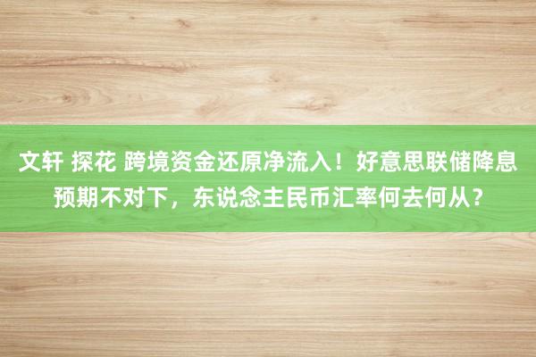 文轩 探花 跨境资金还原净流入！好意思联储降息预期不对下，东说念主民币汇率何去何从？