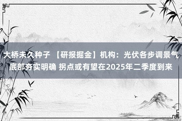 大桥未久种子 【研报掘金】机构：光伏各步调景气底部夯实明确 拐点或有望在2025年二季度到来